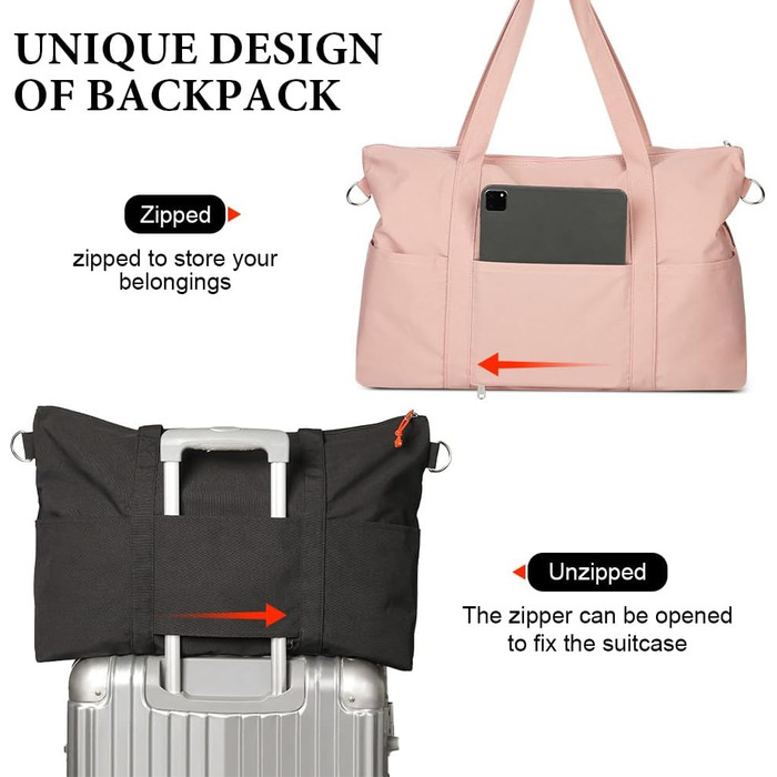 Спортивна сумка Flintronic для жінок, дорожня сумка-мішок, сумка на вихідні з чохлом для візка, водонепроникна, сумка для тренажерного залу, дорожня сумка, ручна поклажа для спорту, подорожей, літака (Рожева)