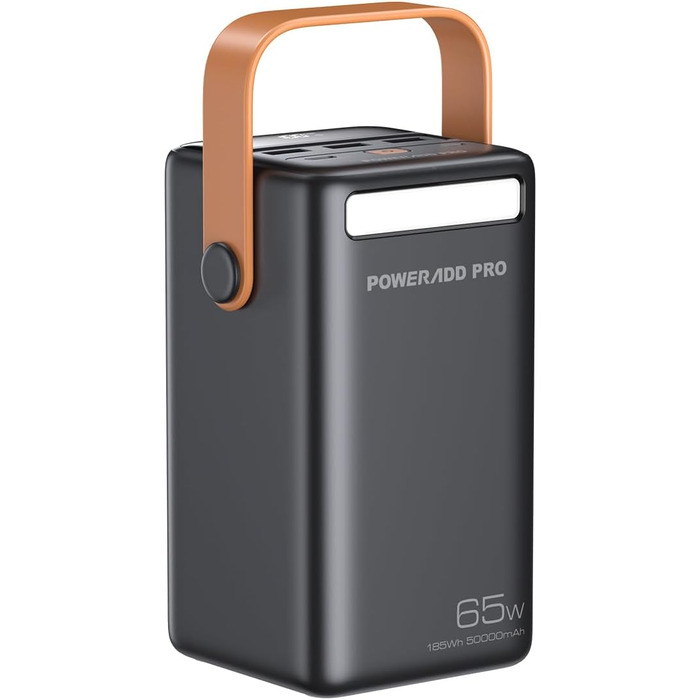 Powerbank 65W з USB-C, 50000mAh, LED дисплеєм, для ноутбуків, MacBook, телефонів (Samsung S23), чорний