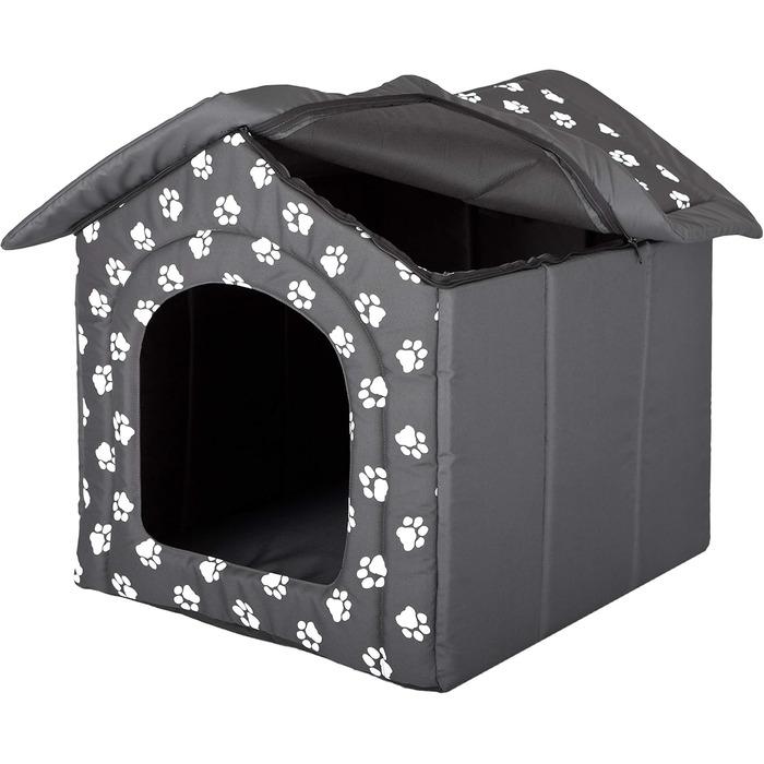 Будинок для собак та котів HobbyDog - 60x55x60 см, сірий з білими лапками