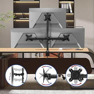 Тримач для моніторів Duronic DM253 на 3 екрани (13-27 дюймів) - Чорний, Регульована висота, кут нахилу, поворот, VESA, до 8 кг
