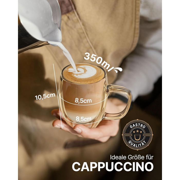 Набір кавових чашок Lemontree 4 шт. 250 мл, подвійні стінки, Borosilikatglas, для капучино, лате макіато, 180°C, стійкі до миття в посудомийній машині, Gastronomie Qualität