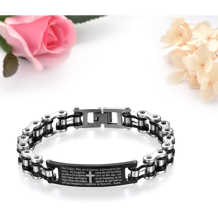 Чоловічий браслет JewelryWe з кулоном-хрестом, англійська Біблія, молитовний, з нержавіючої сталі, ланцюжок, подарунок для чоловіків (чорний/сріблястий)