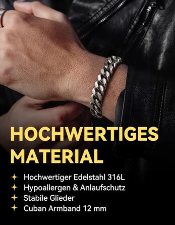 Браслет ланцюг чоловічий/жіночий ChainsHouse з нержавіючої сталі, кубинський панцирний ланцюг, ширина 12 мм, довжина 21 см, срібний колір