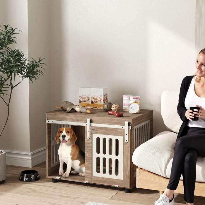Клітка для собак PawHut з ковзними дверима, середнього розміру, з регульованим столиком, 80 x 59 x 63 см, горіхове дерево
