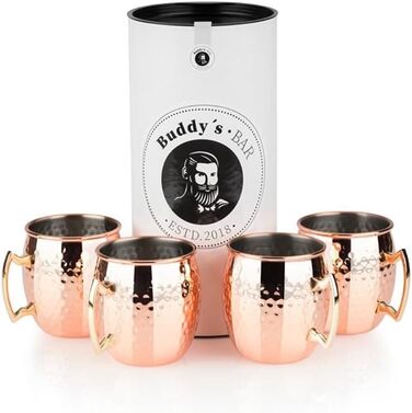 Набір для коктейлів Buddy's Bar Moscow Mule: 2 мідні келихи 500 мл, мірний стакан 5 cl, барна ложка 27 см, прес для лайма, подарункова коробка, харчова мідь, 4 предмети