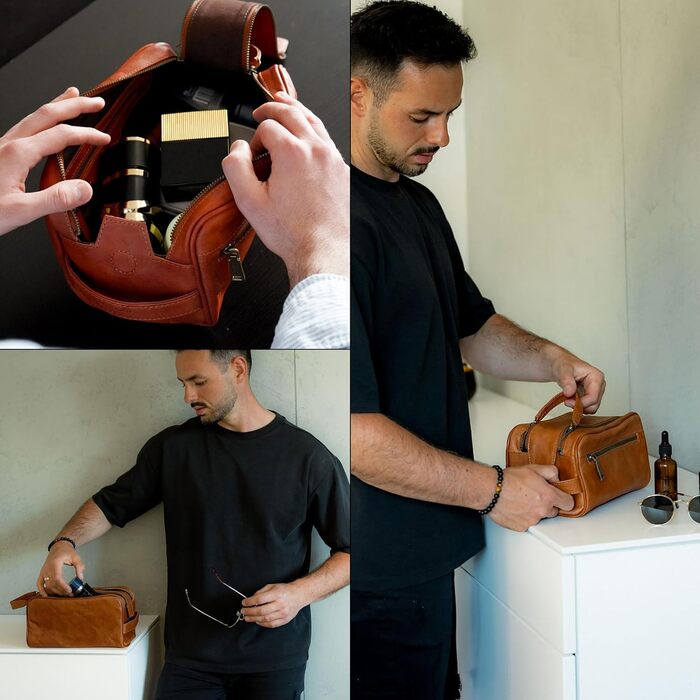 Шкіряна косметичка для подорожей Berliner Bags Vintage Kulturbeutel Tim XL, унісекс несесер для аксесуарів та гігієни, коричневий