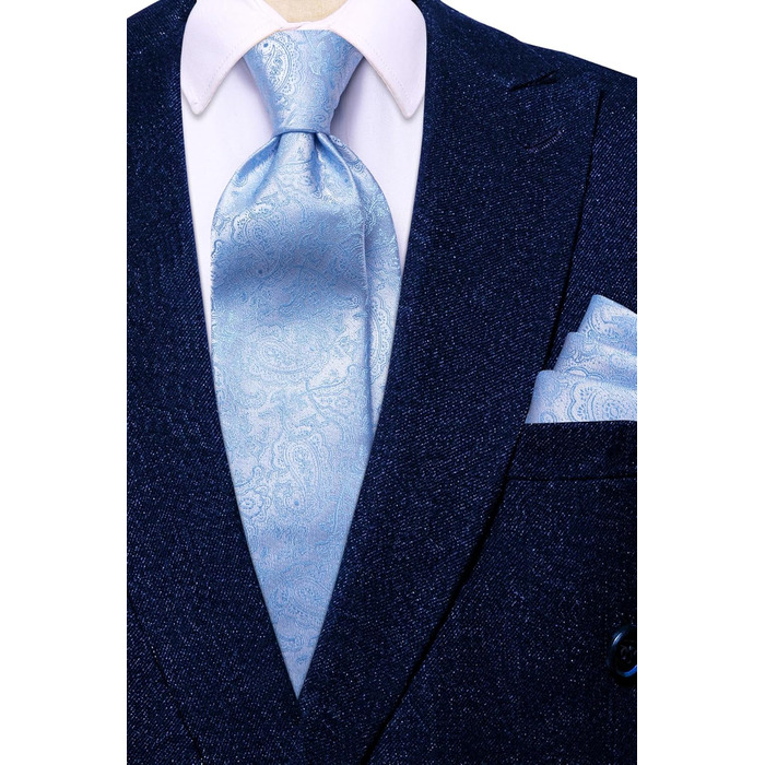 Набір краваток для чоловіків Hi-Tie: краватка-метелик, кишеньковий хустинка, затискач для краватки, запонки, для весілля та формальних заходів, блакитний візерунок павич