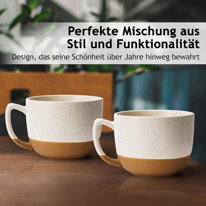 MIAMI – Set of 4, 15.2 oz Ceramic Latte Cups – Elegant, Modern Coffee Cup Set for Cafe, Tea, Hot Chocolate - Dishwasher & Microwave Safe – Aura Collection