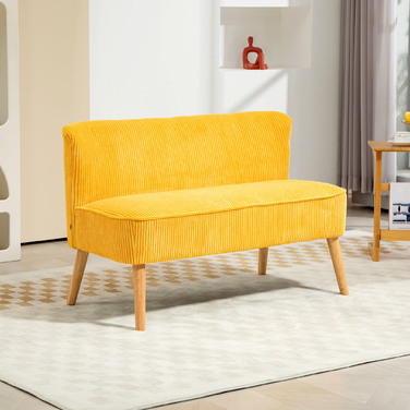HOMCOM 2-Seater Sofa Upholstered Sofa Double Sofa Two-Seater Sofa Cord-like Polyester Foam for Living Room, Bedroom 117 x 56.5 x 77 cm Yellow | Aosom