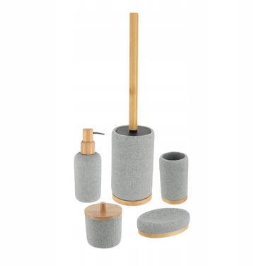 Набір аксесуарів для ванної кімнати (5 предметів), сірий, з бамбуком, міцний та довговічний