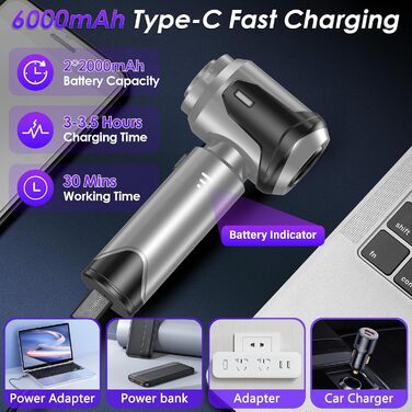 Бездротовий ручний пилосос Unipampa 16000PA, 100W, 6000mAh, для дому, авто, офісу, видалення шерсті тварин (сірий)