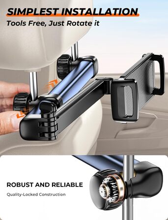 Тримач для планшету TRYONE в авто: кріплення на підголівник, 46 см, 3-в-1, для дітей, сумісний з iPad, Samsung Tab, Switch, телефонами (4.7-13 дюймів)