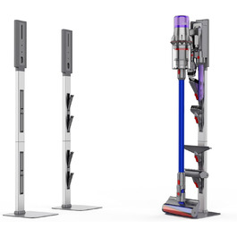 Підставка для пилососа Dyson з розкладними гачками та міцною основою з вуглецевої сталі – монтаж без свердління, компактне зберігання для всіх бездротових пилососів Dyson та аксесуарів, сірий колір