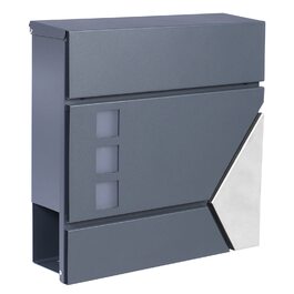 Поштовий ящик Wiltec Designer V24 антрацит/нержавіюча сталь 370x105x370 мм, настінний, з замком, оглядовим вікном та тримачем для газет