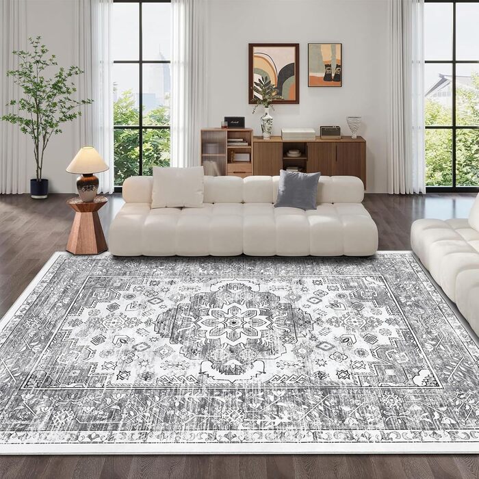 Килим Enyhom Boho Mandala 180x270 см, антиковзний, миючий, короткий ворс, для вітальні, спальні, кухні, ретро сірий