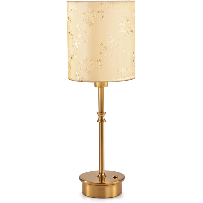 OCEST Настільна лампа на акумуляторі, сенсорне керування, регульована яскравість, для дому, кухні, тераси, їдальні (античне латунь-льон), плафон з шовку 41,5 см