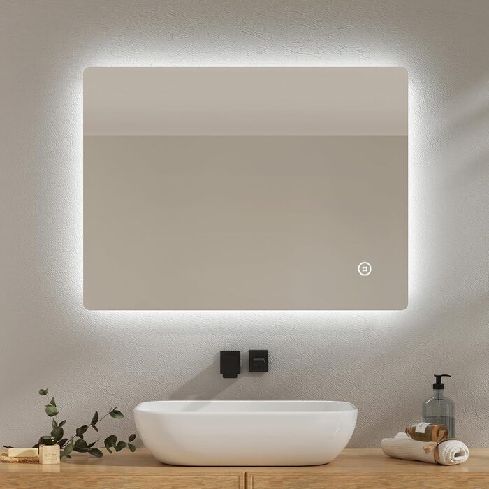 Дзеркало для ванної кімнати EMKE з підсвічуванням 50x70 см, антизапар, 3 кольори світла, диммування, сенсорне управління, функція пам'яті та автоматичне вимкнення через 3 години