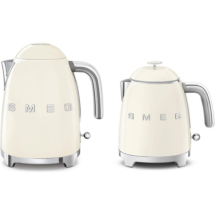 Електричний чайник Smeg KLF05CREU, 0.8 л, кремовий колір, нержавіюча сталь, захист від перегріву, індикатор рівня води, антиковзаюче дно, вбудована котушка для кабелю, 1400W