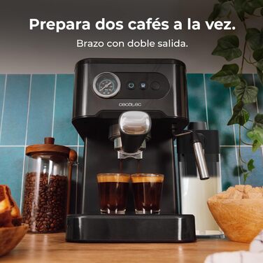 Кавоварка Cecotec Power Espresso 20 Pro Latte, 20 Бар, парова насадка, дисплей з кнопками, резервуар для води 1,5 л, резервуар для молока 550 мл, для еспресо та капучино