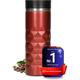 Термокружка Diamond з нержавіючої сталі Elasto Premium 450 мл, з кнопкою, витіканнями, BPA-free, для гарячих та холодних напоїв, матова блискуча (Рубіново-червона)