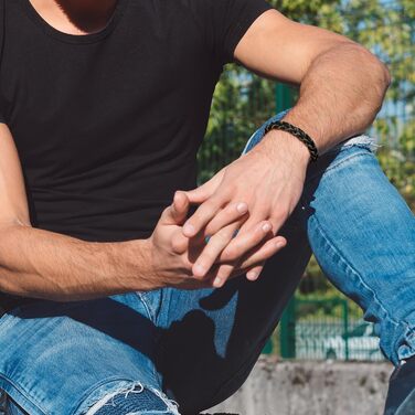 Чоловічий шкіряний браслет Casisto.J з нержавіючою сталлю, плетіння, гравіювання, скандинавський стиль, чорний/сріблястий/золотий, з магнітною застібкою, у подарунковій коробці