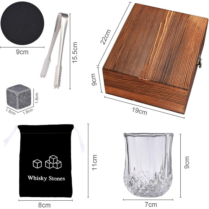 Набір для віскі GOLDGE: 14 каменів для охолодження, кліп для льоду, підставки, оксамитовий мішечок
