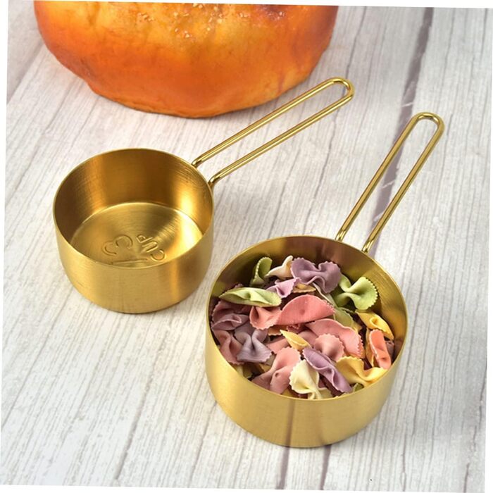 DECHOUS 2-Piece Measuring Spoon and Measuring Cup Set in Stainless Steel for Moving In, Christmas Gift, Mixing, Measuring, Measuring Cup Holder, Kitchen Accessories, Professional Measuring Cup, Stainless Steel, Golden