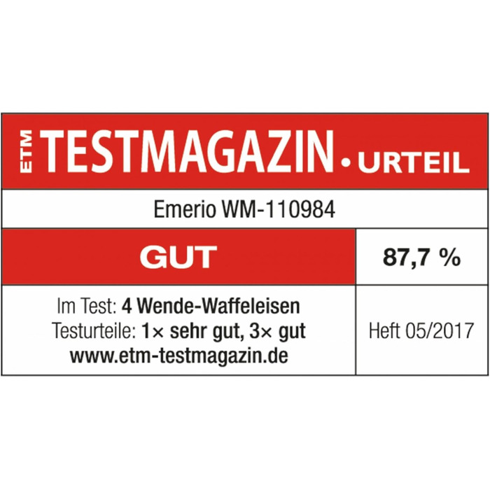 Вафельниця Emerio для приготування 4 бельгійських вафель одночасно, з професійним обертанням, антипригарне покриття, регулятор температури, 1000 Вт, срібна, WM-110984.4