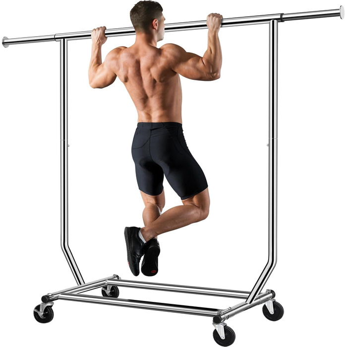 Camabel Clothes Rack with Wheels, 303lbs Clothes Stand, Metal, Adjustable Length 130-189cm (51-75in), Stainless Steel, Wheels, Rolling Garment Rack, Extendable, Clothes Hanger with Brake, Metal Wardrobe Stand
