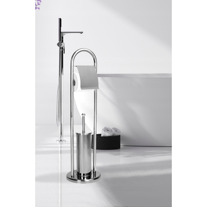 Щітка для унітаза Rodeno, металева, сіра глянцева, з тримачем для паперу