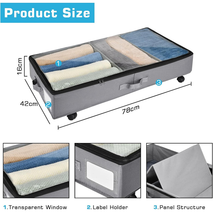 Органайзер для підлоги Xtsuen 2 шт. з роликами, велика місткість, для одягу, взуття та ковдр