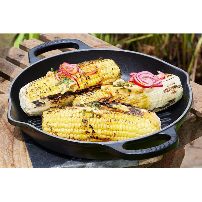 Le Creuset Signature Висока кругла гриль-сковорода з чавуну, 25 см, чорна матова, для всіх типів плит і духовок