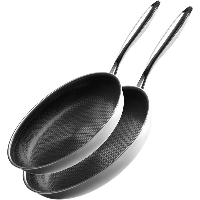 Набір сковорідок Onyx Cookware 24+28 см | Сковороди з антипригарним покриттям для індукційних плит | Сковороди для всіх типів плит | Стійке до подряпин антипригарне покриття | 3-шарова сталь/алюміній | Можна використовувати в духовці до 260°C | Без PFAS