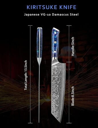 Ніж Kiritsuke Damastmesser 22 см, серія Xuan, сталь VG10 Дамаск, ручка з полімеру (сапфірово-синій)
