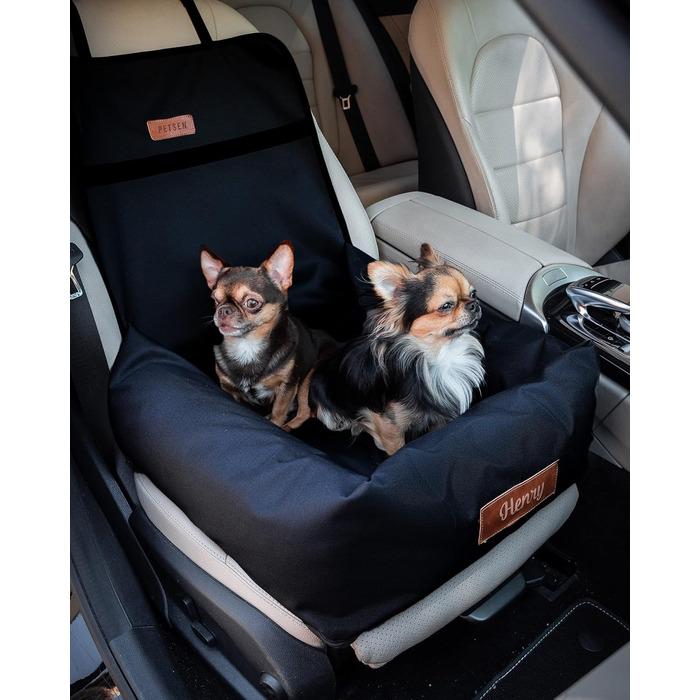 Крісло для собак у машину Petsen з іменем, чорне, для маленьких собак, з поводом