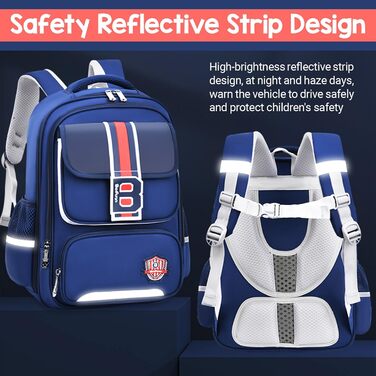 Шкільний рюкзак для хлопчика IvyH, 2-5 клас, 20 літрів. Ергономічний дитячий рюкзак для початкової школи, водонепроникний, 8-12 років, темно-синій/червоний