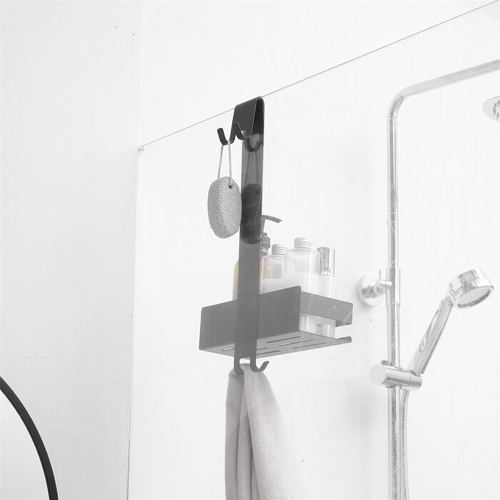 Kelelife Shower Shelf for Hanging, Shower Shelf No Drilling, Stainless Steel Shower Shelf with Hooks for Frameless Glass Door, Shampoo Holder for Shower (Black)