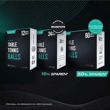 PRO SPIN Table Tennis Balls - 3 Star 40+ White Table Tennis Balls | High-Quality ABS Training Balls | Durable for Indoor & Outdoor Use, Competition & Play - 60 Pack