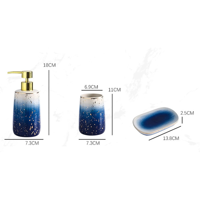 Набір аксесуарів для ванної кімнати GIBZ: мильниця, тримач для зубних щіток, дозатор мила, стаканчик. Кераміка, блакитний колір