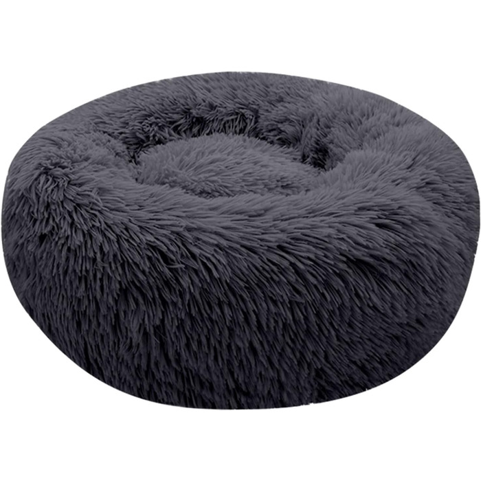 Кругле ліжко для котів та собак, 60 см, м'яке, плюшеве, миється, сірий (S_Dark Grey)