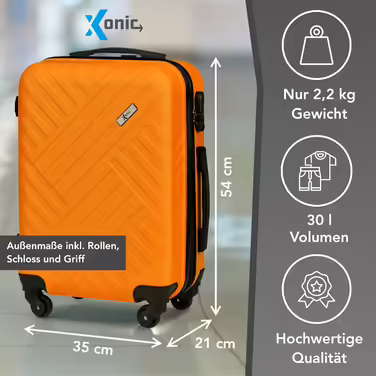 Валіза Xonic Design Boardcase, жорсткий дорожній чемодан із 360° колесами, замок, ручна поклажа 55x35x20 см, неоново-оранжевий, S