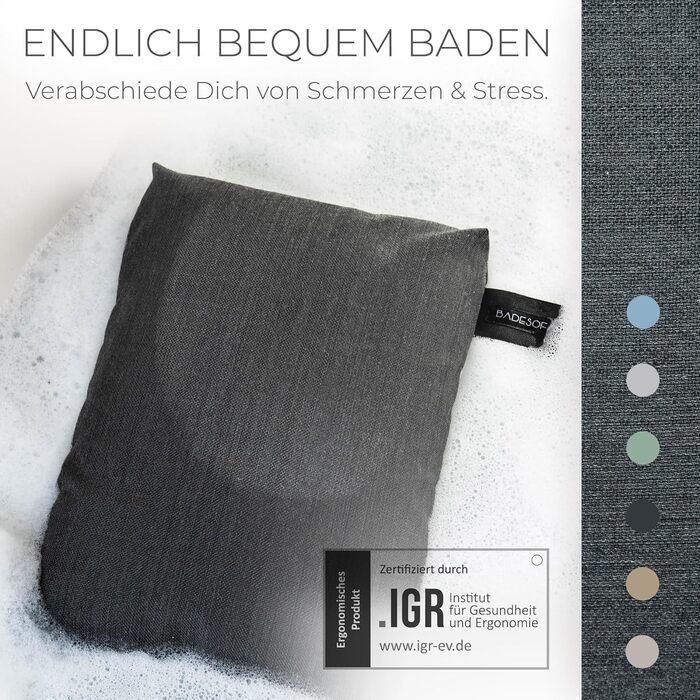Bathtub | Revolutionary Comfort for Bathtub, Shower & Whirlpool | Washable & Quick-Drying Bath Cushion in | Wellness Bathtub Accessories Handmade in EU (Anthracite, Seat Cushion)