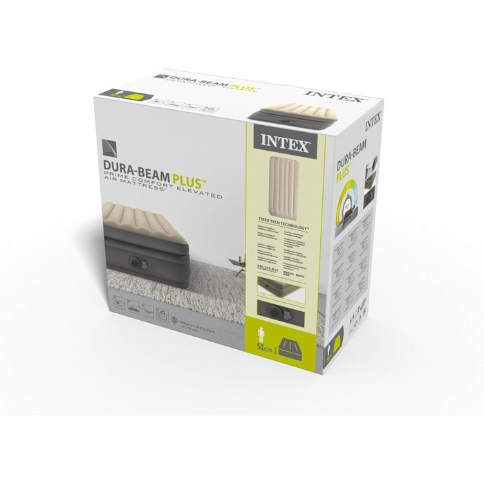 Надувний матрац Intex Twin Comfort Elevated з Fiber-TECH для гостей, 99х191х22 см