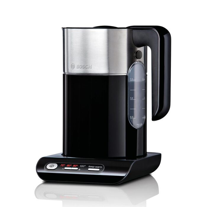 Електричний чайник Bosch TWK8613P, 1.5 л, чорний: автоматичне відключення, захист від перегріву, регулювання температури, функція підігріву