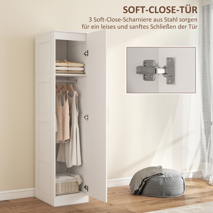 HOMCOM Multi-Purpose Closet Organizer with Hanging Rod, Shelves, and Soft-Close Doors - White (40 x 52 x 180 cm)