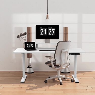Devoko Height Adjustable Desk Electric 140×60cm With Monitor Stand, Electric Height Adjustable Desk with 2 Height Memory Control, Ergonomic Sit-Stand Desk (Vintage Brown)