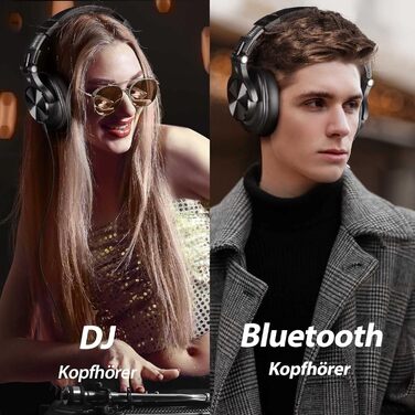 OneOdio Bluetooth навушники Over-Ear, 72 год HiFi Stereo, бездротові, з 6.35mm та 3.5mm аудіоджеком для студії, DJ, телефону, ПК, підсилювача - Чорний