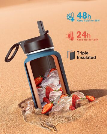 Пляшка для води Coolflask 2л з соломинкою та 3 кришками, ізольована нержавіюча сталь для спорту/офісу, подвійний захист від протікання