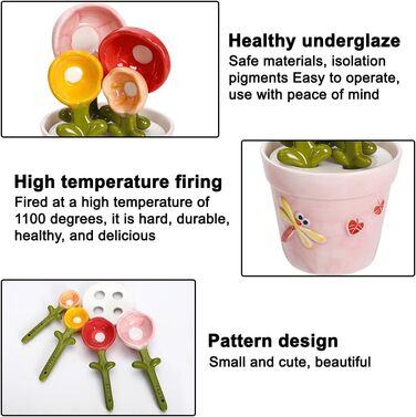 Ceramic Measuring Spoon Set in a Jar – Floral Pink Jar, Adorable Measuring Cups, Spoons for Dry and Wet Ingredients, 1 Tablespoon, 1 Teaspoon, 1/2 Teaspoon, 1/4 Teaspoon, 1 Cup