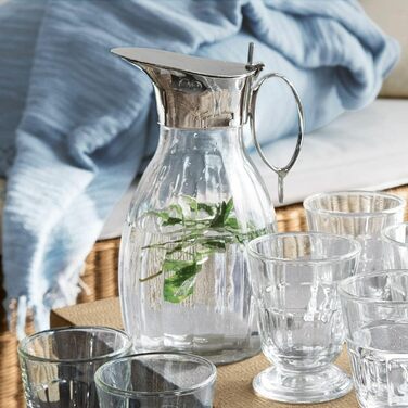 LOBERON Krug Agudelle, Subtle relief detailing, Artfully shaped handle, Elegant design, Capacity approximately 1.5 liters, Carafe, Table accessory, Glass, Brass, clear/silver